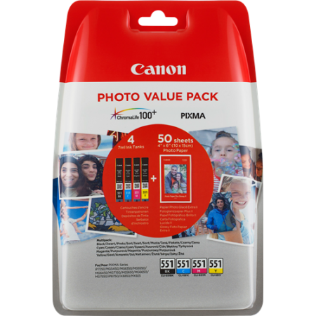 Canon CLI-551 C/M/Y/BK + 50x PP-201 originální