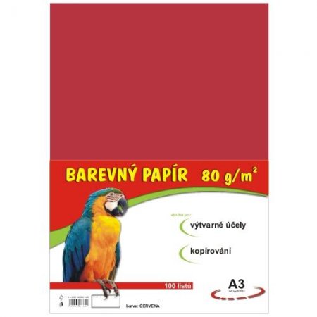 Barevný papír A3, 80g, 100listů, červený