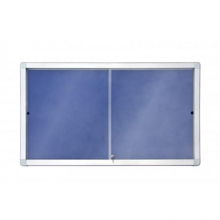 Horizontální vitrína s posuvnými dveřmi, modrý filc, 141x101 cm (18xA4)