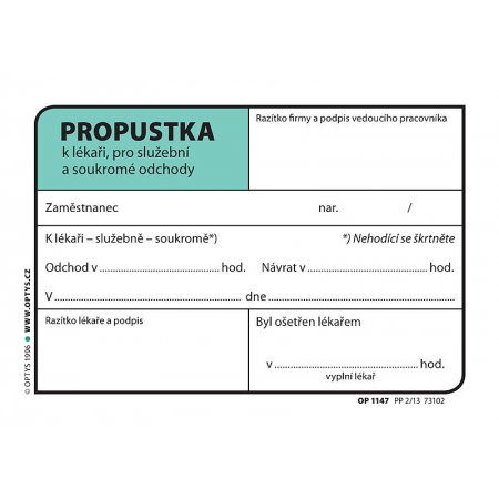 Propustka K Lekari A7 100 Listu Texpo Cz Cz