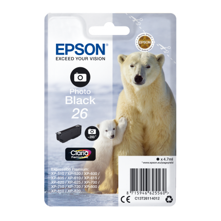 Epson Singlepack Photo Black 26 Claria Premium Ink originální