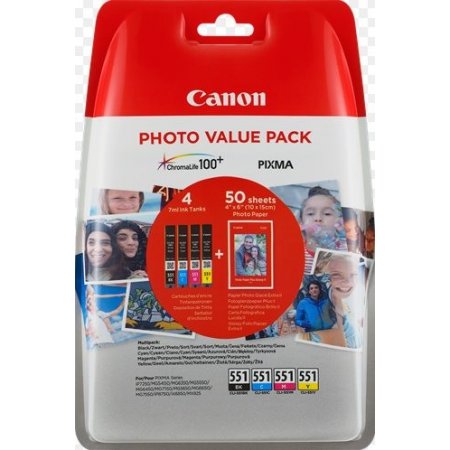 Canon CLI-551XL C/M/Y/BK + 50x PP-201 originální